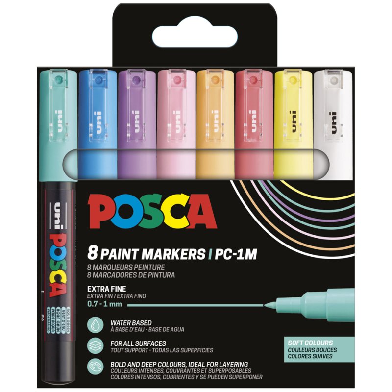 POSCA marqueurs à pigments PC1MC, 0,7-1,0 mm, noir/blanc/or/argent, 4 pièces